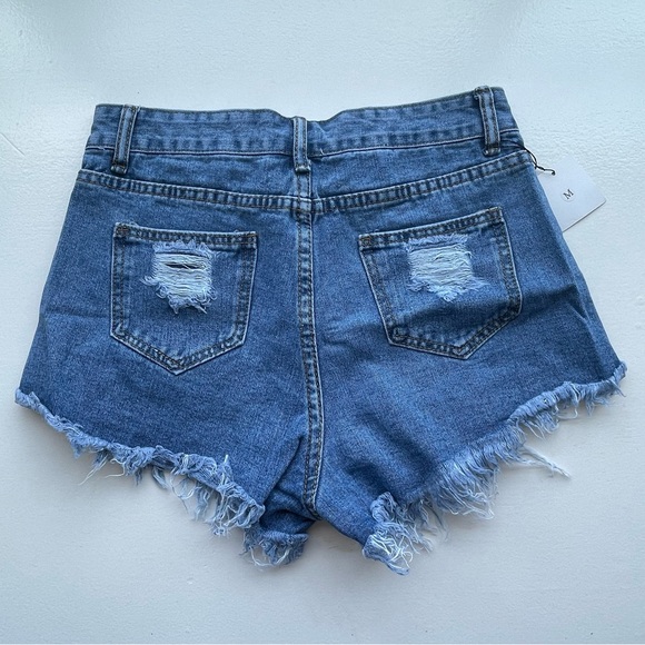 October Love frayed & distressed blue jean shorts - Picture 4 of 8